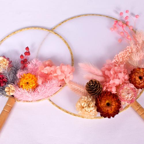 古风干花团扇diy材料中国国风圆扇手工永生花干花
