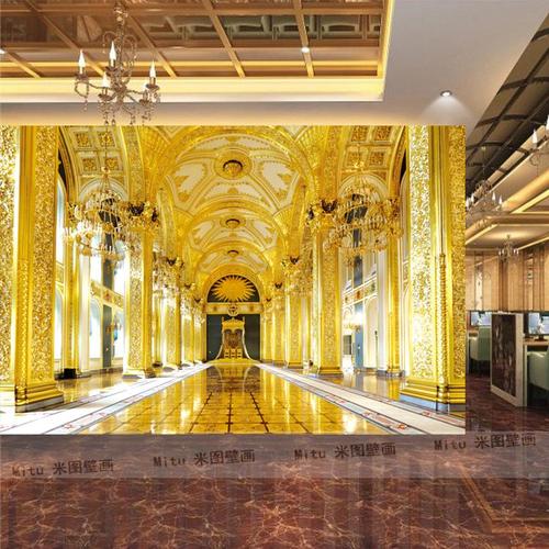 欧式3d立体金色宫殿大型壁画 别墅宾馆酒店大厅背景卧室墙纸壁纸