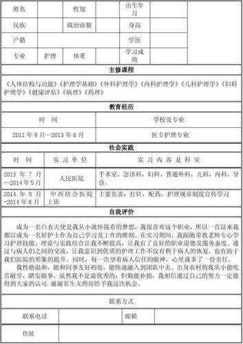 无忧文档 所有分类 求职/职场 简历封面/模板 护理专业简历模板 第1页