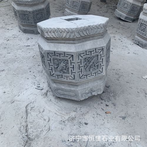 石雕柱础批发 仿古青石柱墩 八角雕刻空心柱墩石古建筑柱脚石