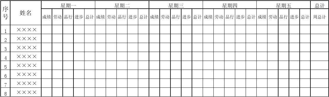 小学生操行评分表