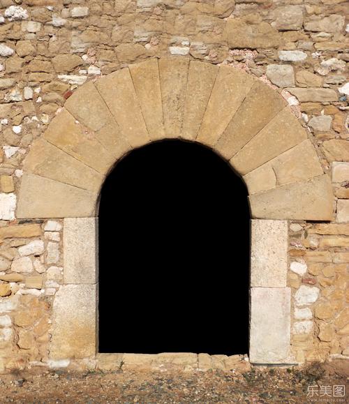 古老历史石质建筑墙壁拱门设计