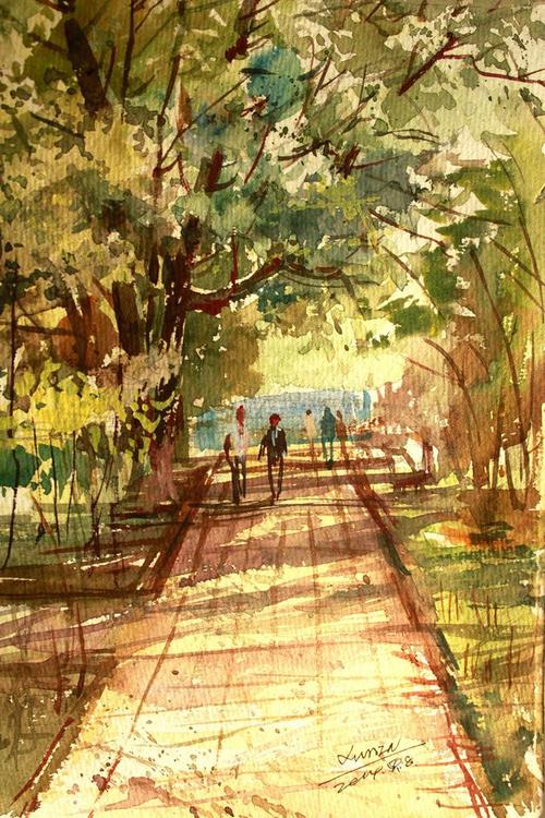 许民《校园回忆》纸本水彩 - 拍卖会