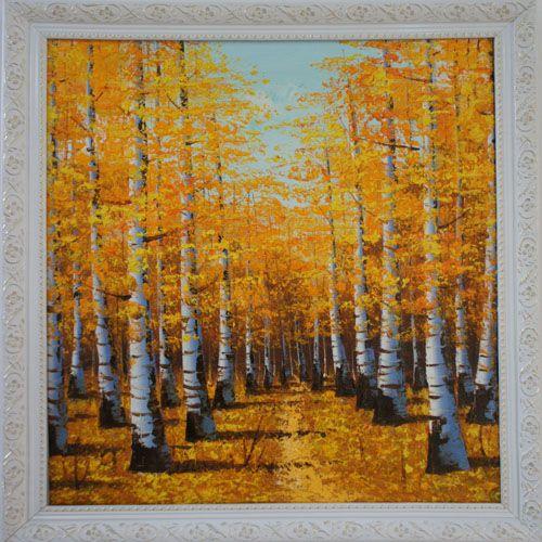 手绘油画客厅卧室装饰画有框画白桦林带框尺寸60x70cm