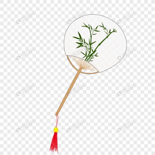 手绘古风圆形竹子图案扇子