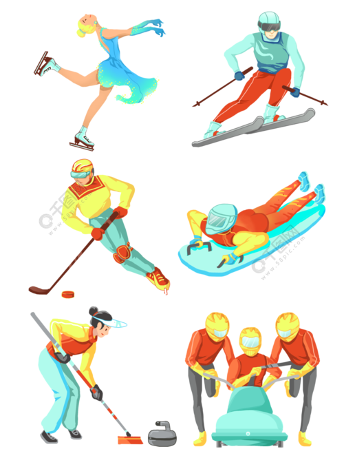 冬奥会扁平风运动人物滑冰滑雪雪橇冰球冰壶