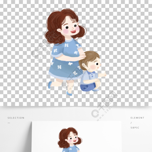 妈妈与儿子母亲和宝宝手绘温馨卡通元素半年前发布