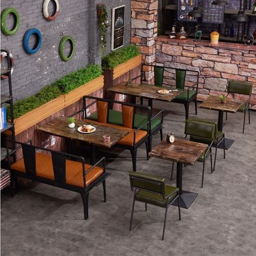 复古风酒吧主题工业风咖啡厅餐厅铁艺卡座沙发桌椅组合餐桌定制
