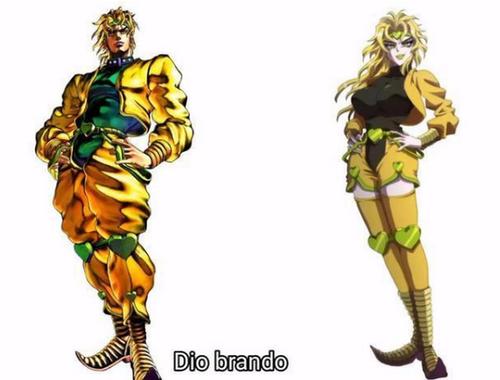 将jojo中的角色性转,迪奥的身材有点劲爆,乔鲁诺变成