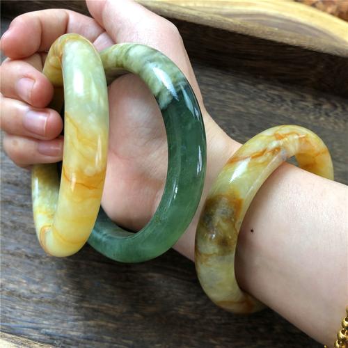天然岫玉花玉手镯少女款多色玉石镯子古风硬花料保真岫岩玉送礼物