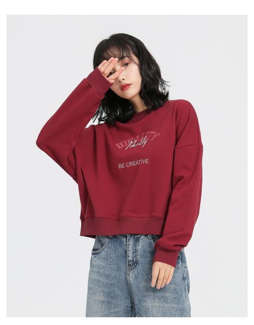 20新款春秋薄款墨绿色155小个子短款圆领卫衣女无帽不