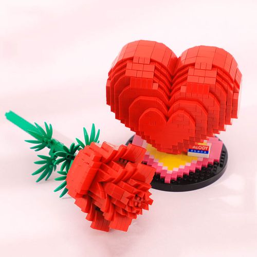 爱心桃形玫瑰花立体小颗粒积木