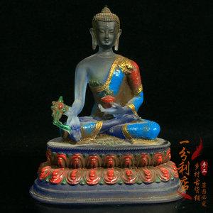 古董收藏西藏回流多彩老琉璃药师佛像招财镇宅佛堂风水供奉台镇宅