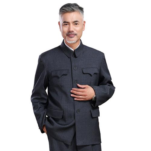 中山装男中老年爸爸装中山服装男老年人中山服爷爷装春秋冬款上衣