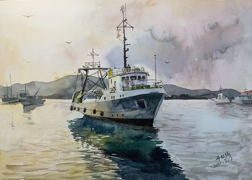 水彩——船