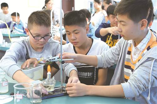 学生在化学实验室做分组实验