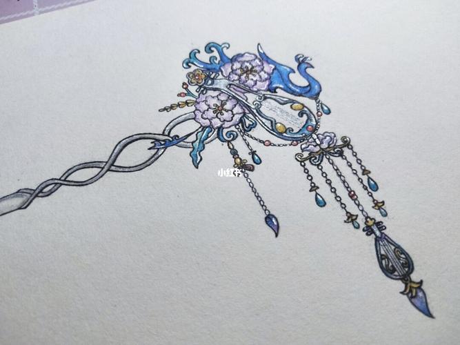彩铅画 古风发饰步摇_古风_发饰_彩铅_文化_绘画
