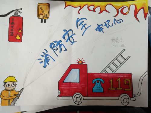 一1班"消防安全"主题绘画作品展