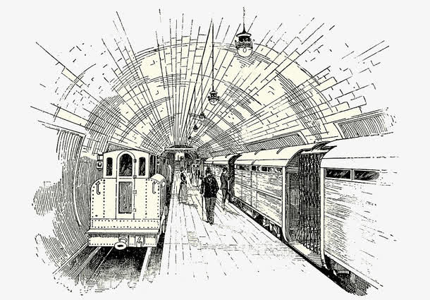 钢笔速写插图火车站站台