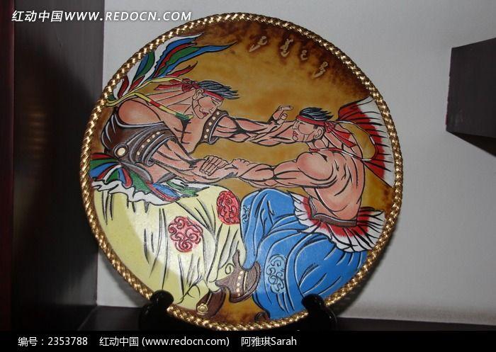 蒙古摔跤牛皮画