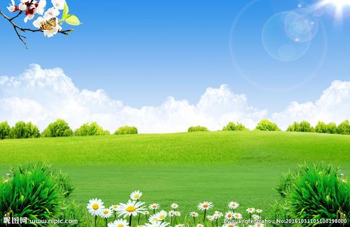 蓝天白云草地房子儿童简笔画