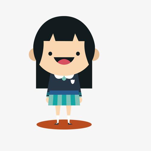 黑发女孩 扁平化人物 卡通人物
