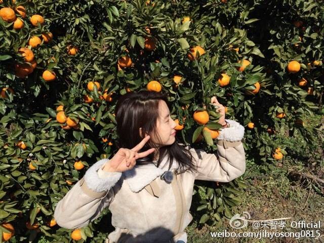 欧尼在济州岛,与大橘子合影