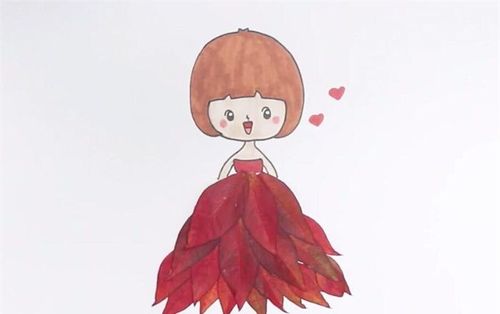 穿裙子的小女孩树叶画教程_贴画图片_画画图片大全