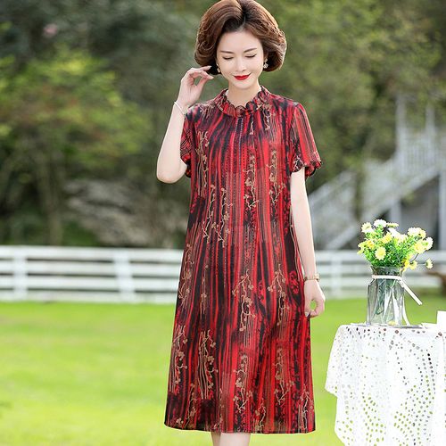 新款时尚妈妈连衣裙五十岁洋气中年女装夏装短袖裙子2021新款薄款女士