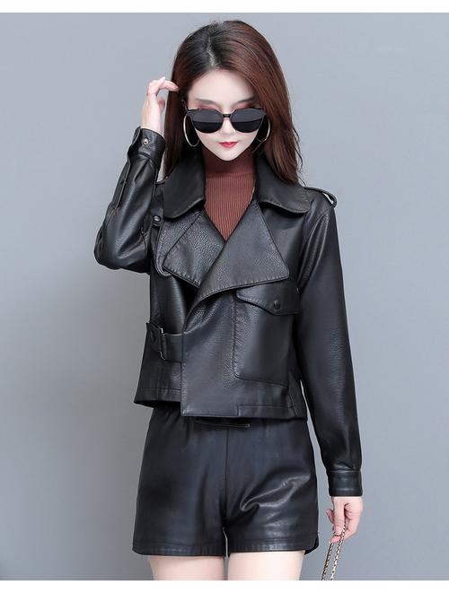 皮尔卡丹"减龄"皮衣女【潮牌好货】海宁真的皮绵羊皮黑色皮衣女短款