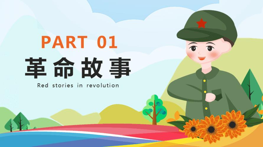 卡通风革命历程中的红色故事动态ppt模版