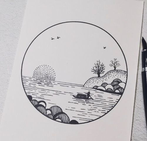 简单钢笔画|线条画|黑白装饰画|心中有山水_装饰画_钢笔_画画_汕头