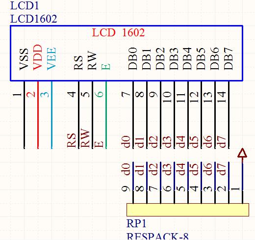 图2.6-1lcd1602显示电路图