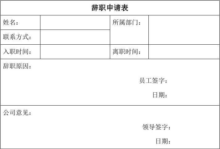 辞职报告通用表格