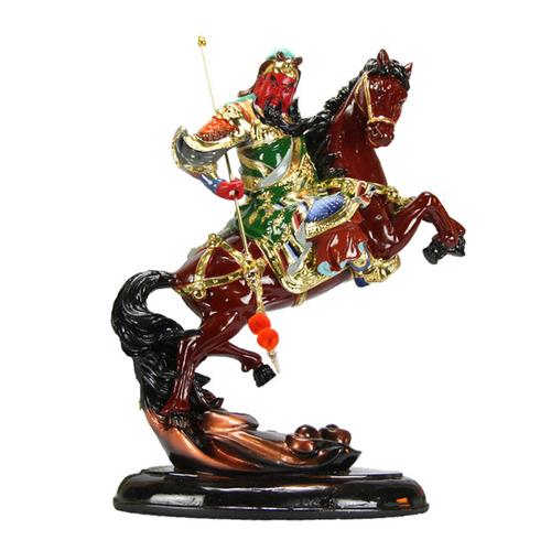 金骑马关公护法神武财神伽蓝道教神像摆件 k 寸极彩 16 方塔奇