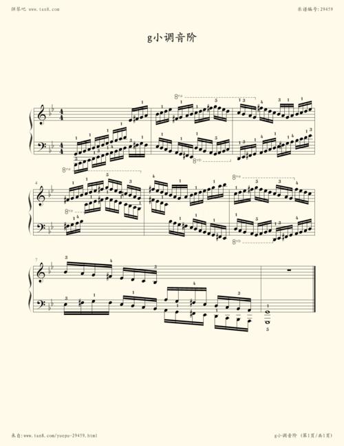钢琴谱:g小调音阶 考级