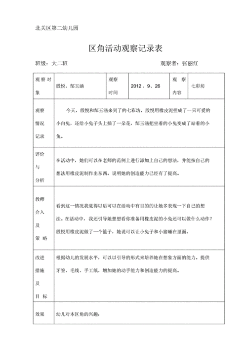 区角活动观察记录表大二班区角观察记录表pdf15页