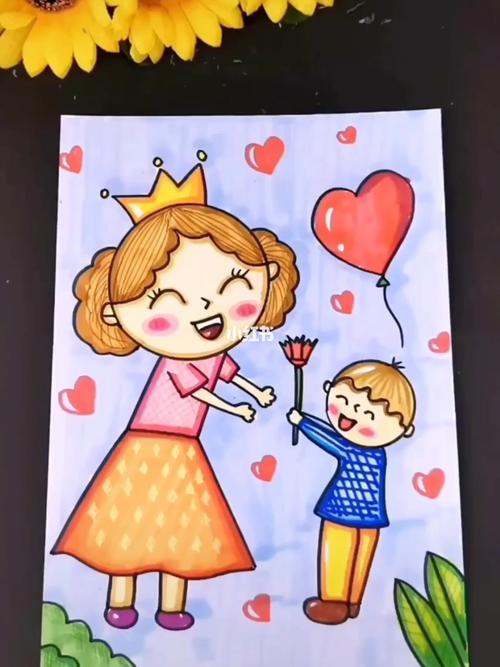 母亲节#儿童绘画彩色画#妈妈节日快乐我爱你_母亲节去