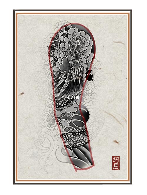 传统花臂纹身手稿设计,龙_纹身_中国传统_日式老传统纹身_美妆_彩妆