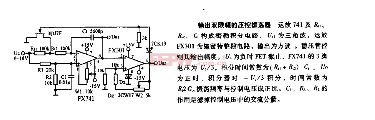 输出又限幅的压控振荡器