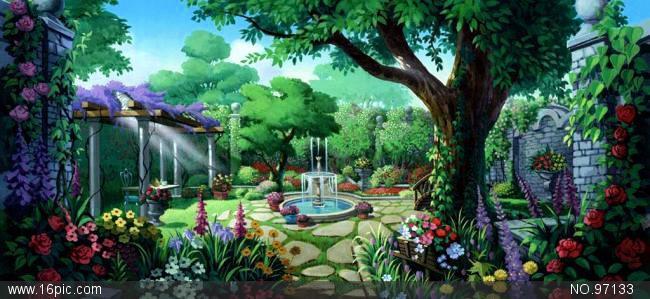 动画背景 花园图片