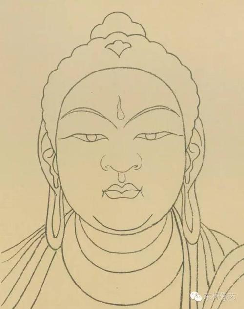 头部的画法依照「三十二相」和「八十种好」的要求,佛像顶骨坚实圆满