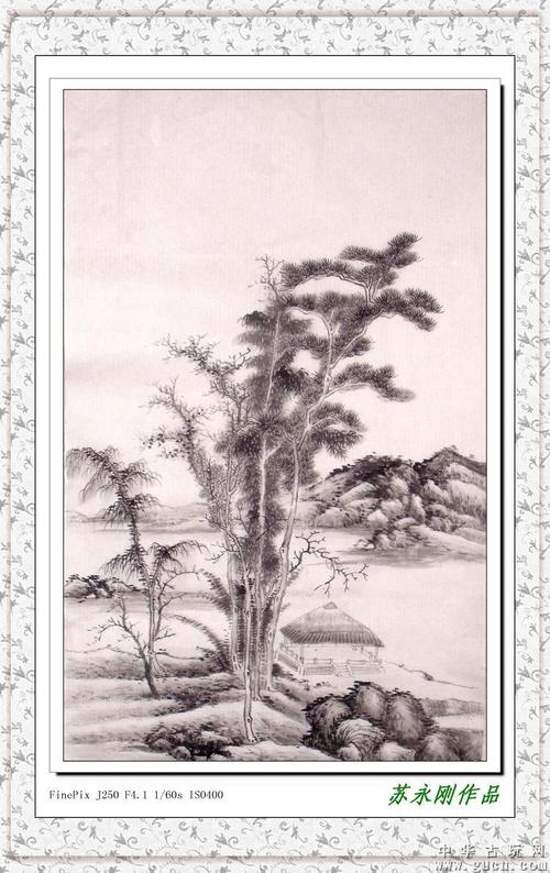 一枫斋精品国画仿古山水画三尺中堂松林亭子图