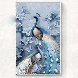 高清现代中式立体浮雕孔雀复古油画客厅玄关装饰画芯图片素材