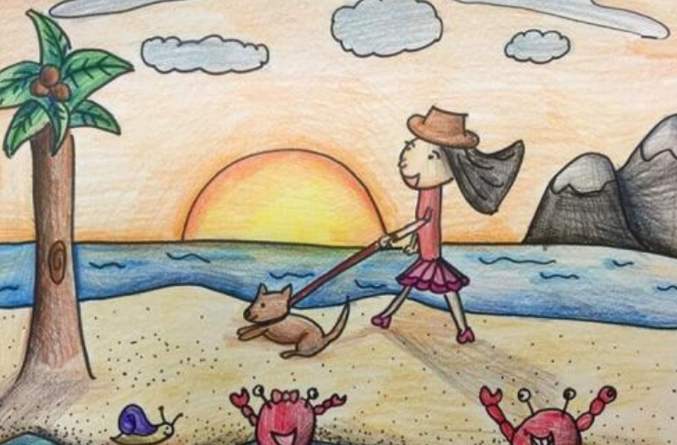 关于暑假的一幅画简单儿童画