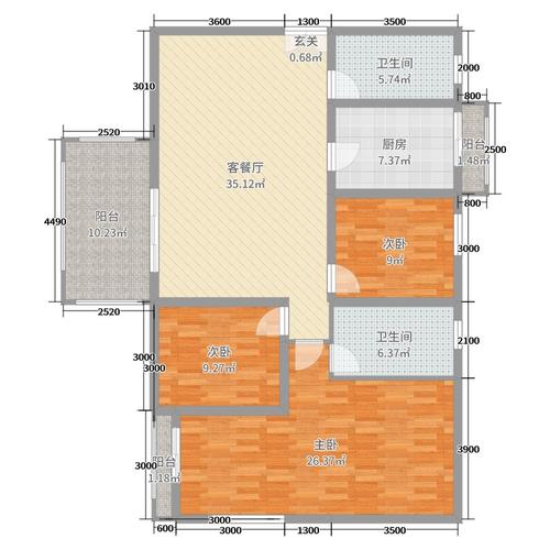 宝泰幸福花园3室2厅2卫1厨140.00㎡户型图户型图