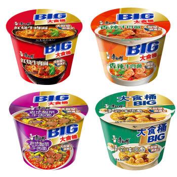 康师傅大食桶big红烧香辣酸菜酸辣牛肉方便面泡面4味12桶装组合红烧4