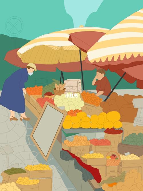 1 原创插画|喧闹的菜市场_插画_绘画_线稿_我的插画分享_文化_绘画