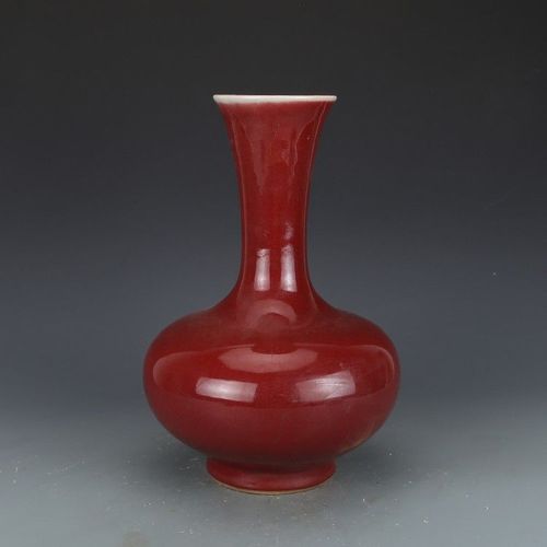 捡漏宣德祭红釉荸荠瓶  古董古玩景德镇保真瓷器收藏品真品摆件