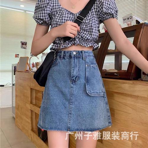 2021夏季新款牛仔短裙女 时尚包臀高腰显瘦女装牛仔半身a字裙批发